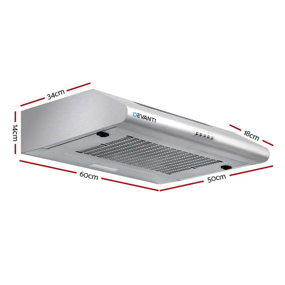 DEVANTI Fixed Range Hood Rangehood Stainless Steel Kitchen Canopy 60cm 600mm-1