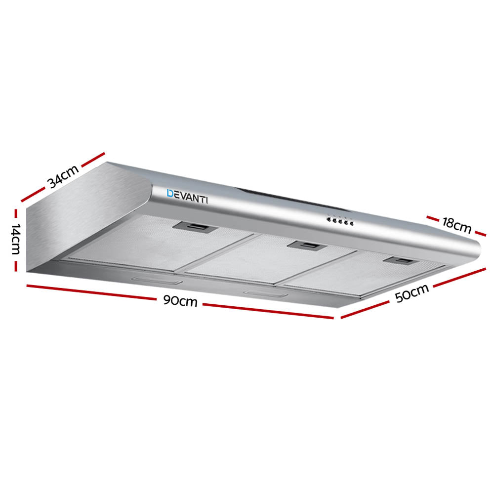 DEVANTI Fixed Range Hood Rangehood Stainless Steel Kitchen Canopy 90cm 900mm-1