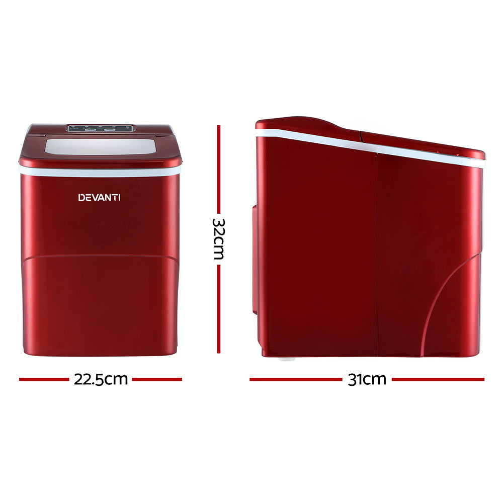 DEVANTi Portable Ice Cube Maker Machine 2L Home Bar Benchtop Easy Quick Red-1