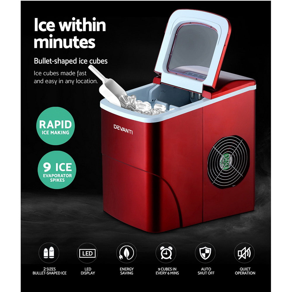 DEVANTi Portable Ice Cube Maker Machine 2L Home Bar Benchtop Easy Quick Red-4