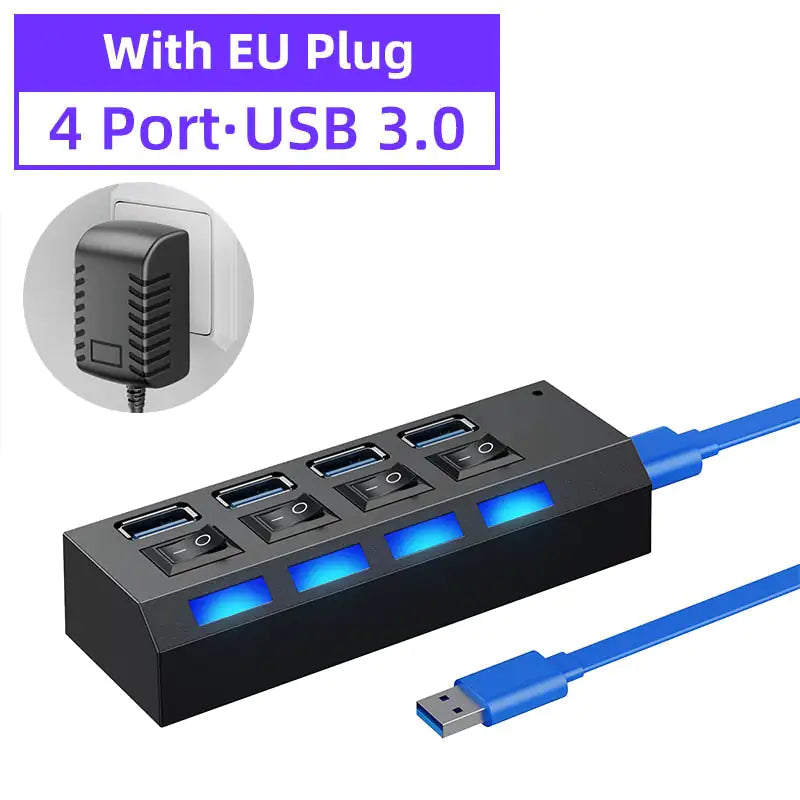 USB Hub 2.0 Hub Multi USB Splitter With Switch