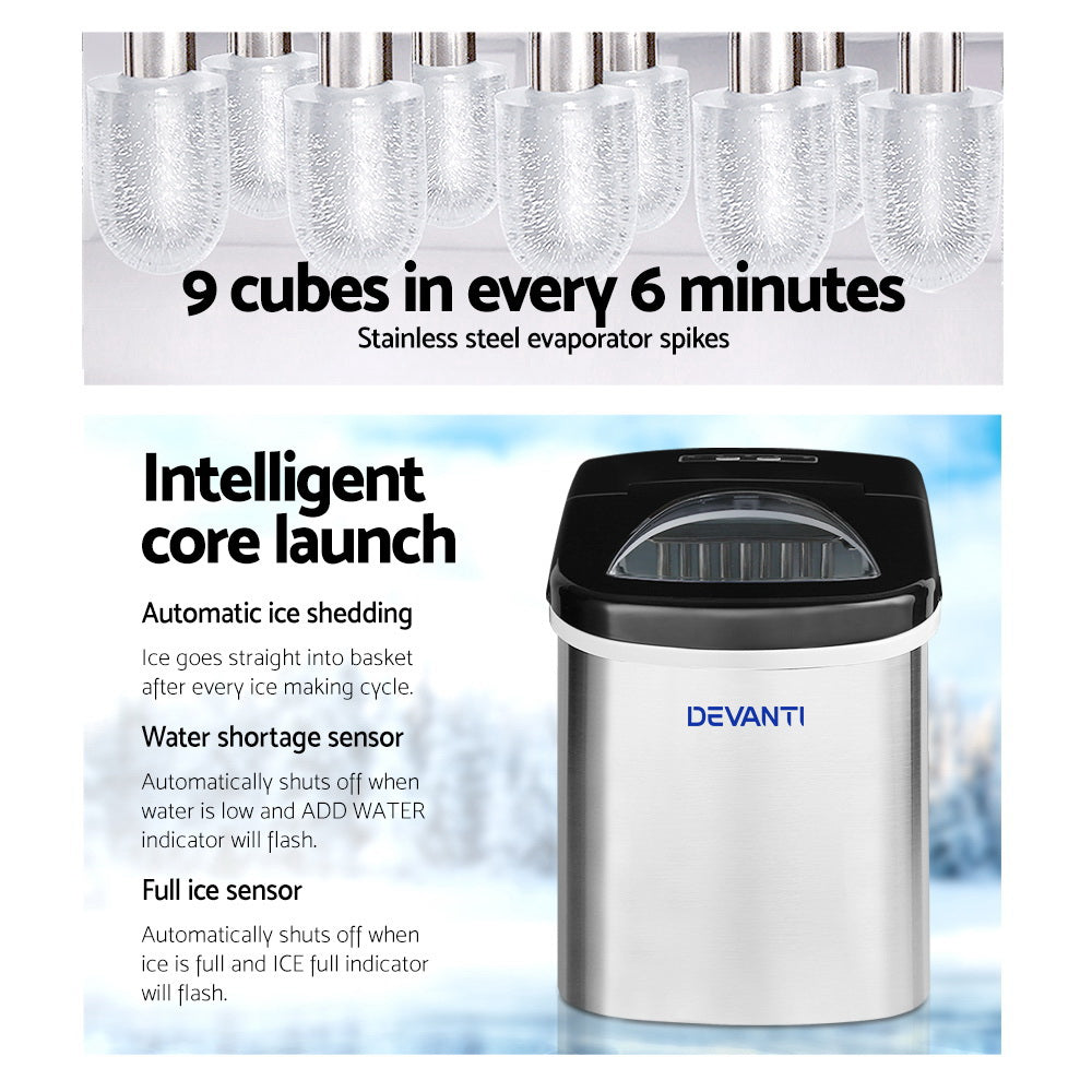 Devanti 2.4L Stainless Steel Portable Ice Cube Maker-4