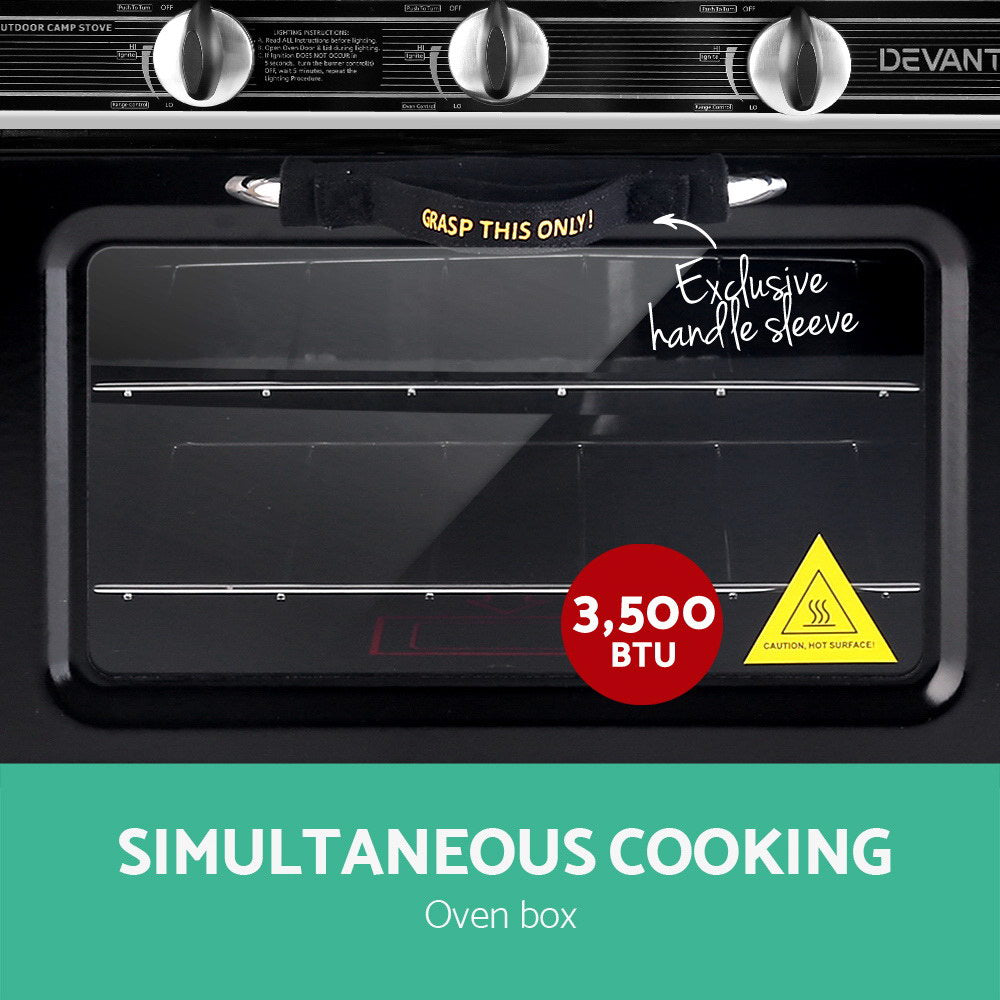 Devanti 3 Burner Portable Oven - Silver & Black-3