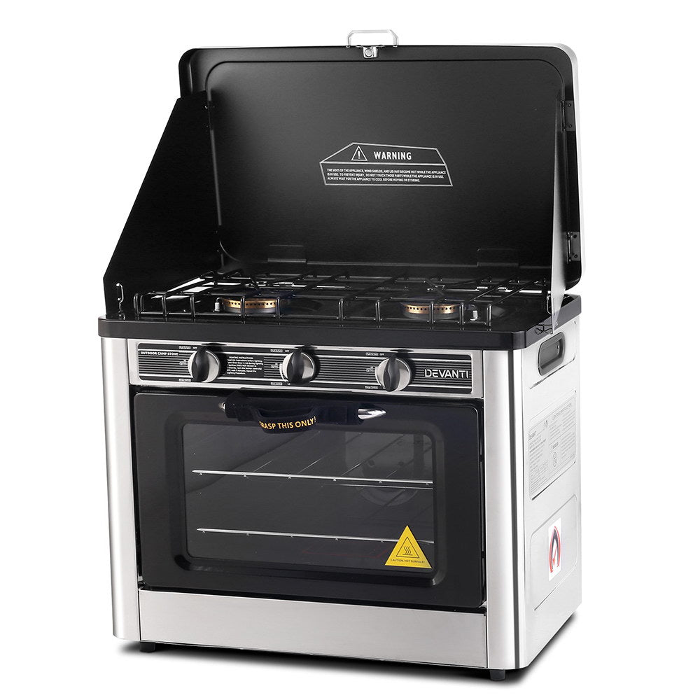 Devanti 3 Burner Portable Oven - Silver & Black-0