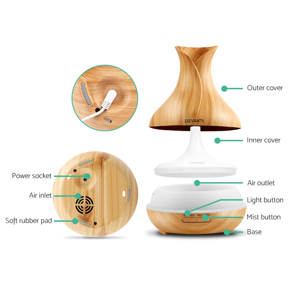 Devanti 400ml 4 in 1 Aroma Diffuser remote control - Light Wood-2