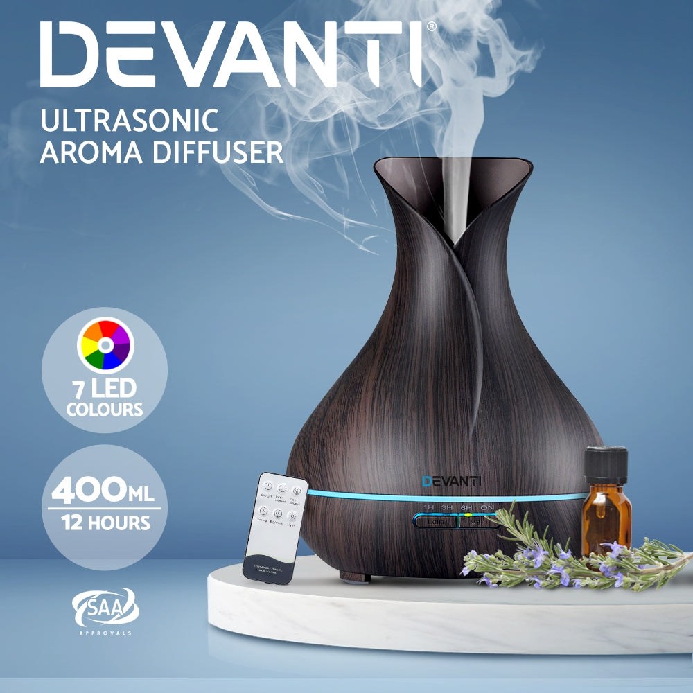 Devanti 400ml 4 in 1 Aroma Diffuser with remote control- Dark Wood-1