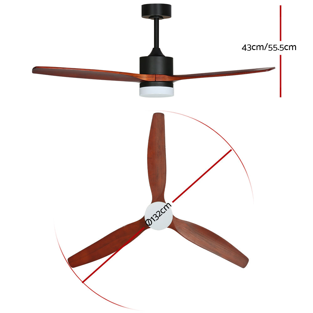 Devanti 52'' Ceiling Fan LED Light Remote Control Wooden Blades Dark Wood Fans-1