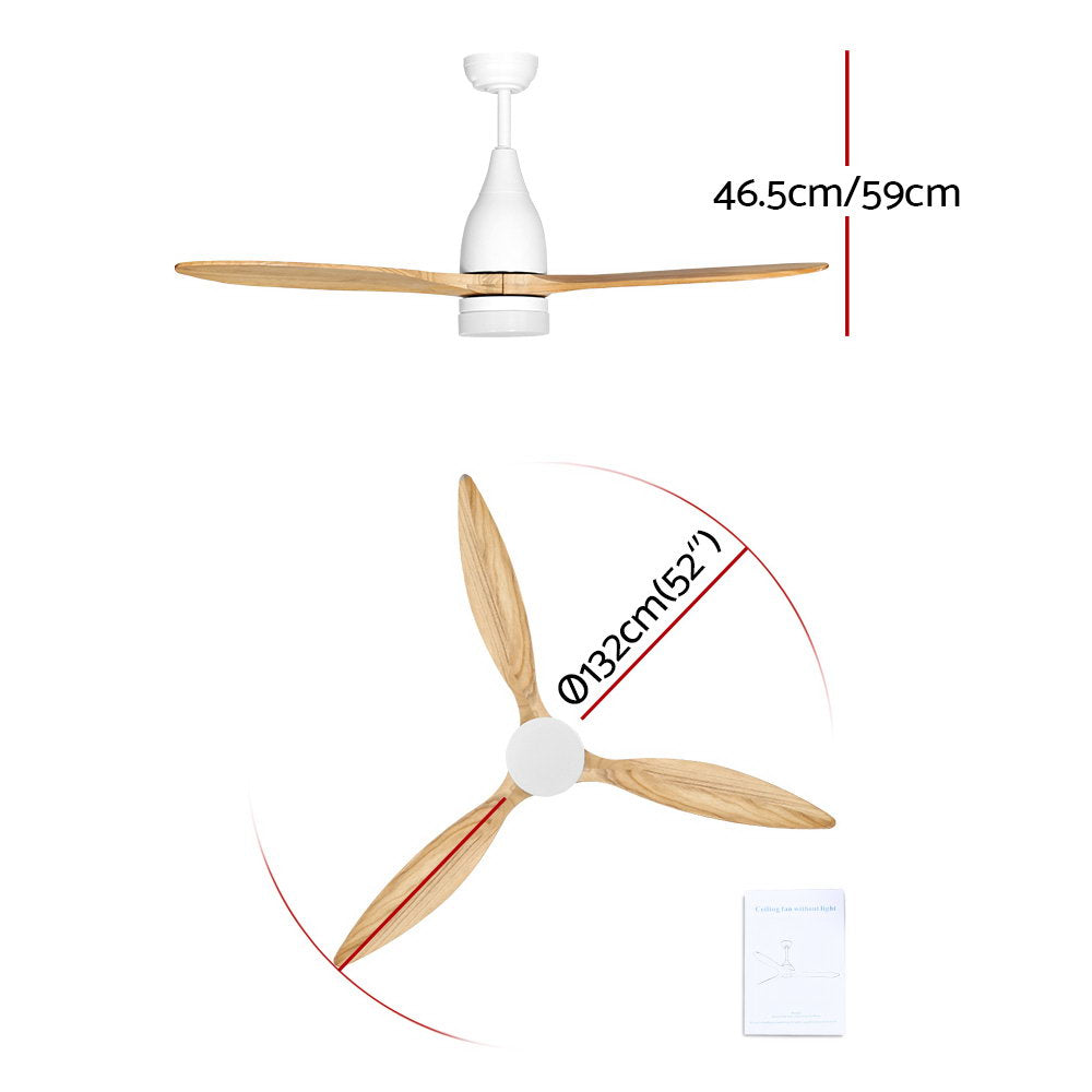 Devanti 52'' Ceiling Fan LED Light Remote Control Wooden Blades Timer 1300mm-1