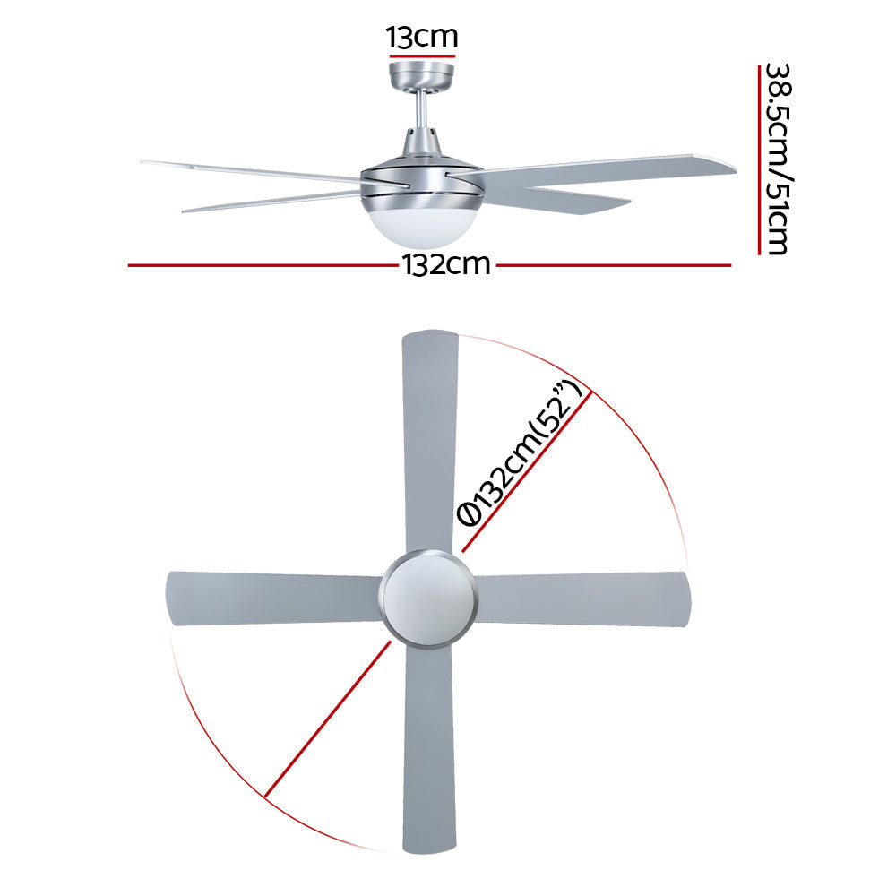 Devanti 52'' Ceiling Fan w/Light w/Remote Timer - Silver-1