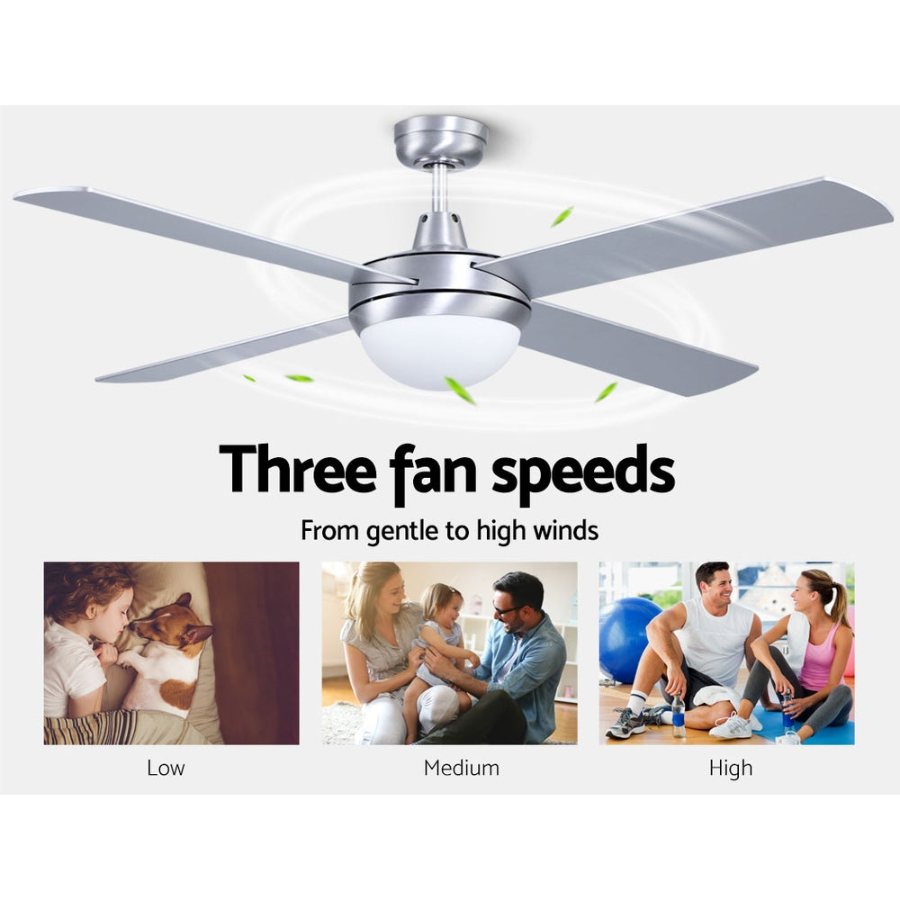 Devanti 52'' Ceiling Fan w/Light w/Remote Timer - Silver-3