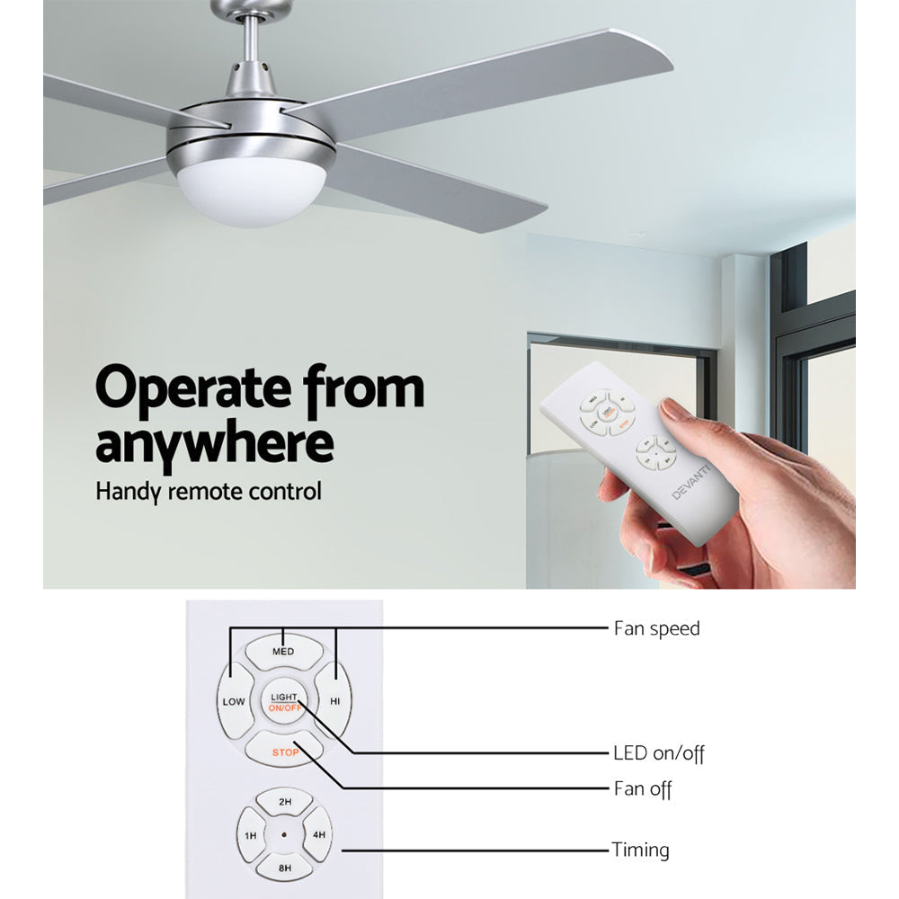 Devanti 52'' Ceiling Fan w/Light w/Remote Timer - Silver-4