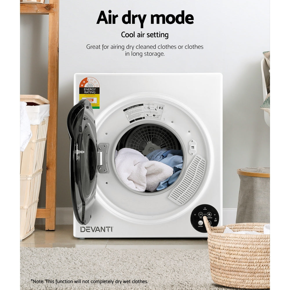 Devanti 5kg Tumble Dryer Fully Auto Wall Mount Kit Clothes Machine Vented White-4