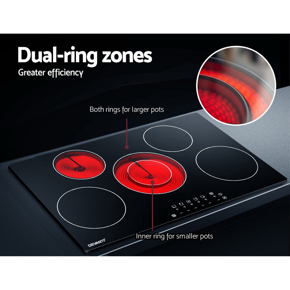 Devanti 90cm Ceramic Cooktop Electric Cook Top 5 Burner Stove Hob Touch Control 6-Zones-3