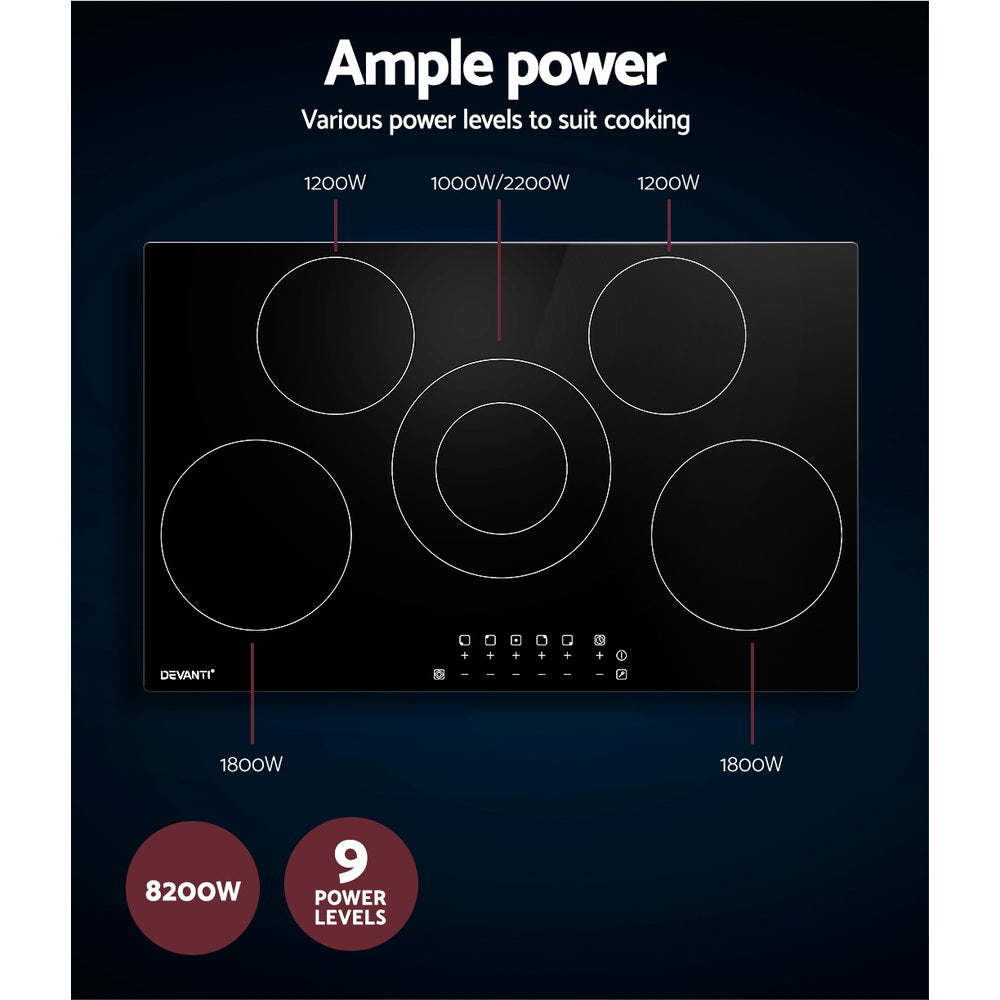 Devanti 90cm Ceramic Cooktop Electric Cook Top 5 Burner Stove Hob Touch Control 6-Zones-4