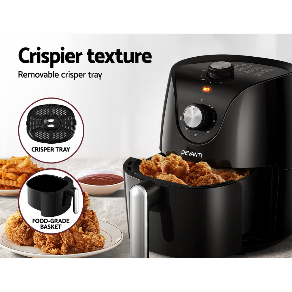 Devanti Air Fryer 2.5L Electric Fryers Airfryer Healthy Cooker Oil Free Kitchen-6