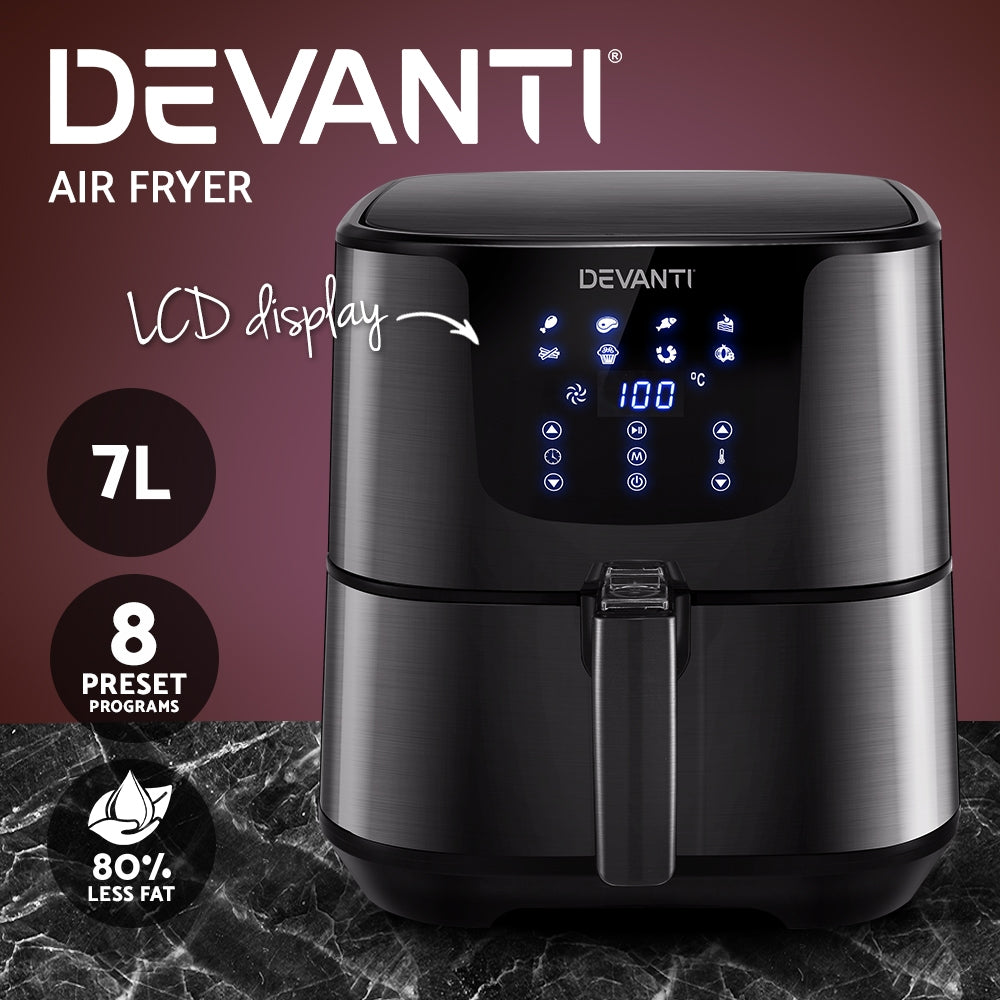 Devanti Air Fryer 7L LCD Fryers Oven Airfryer Kitchen Healthy Cooker Stainless Steel-3