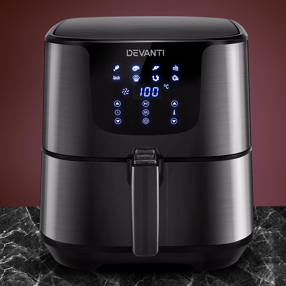 Devanti Air Fryer 7L LCD Fryers Oven Airfryer Kitchen Healthy Cooker Stainless Steel-6