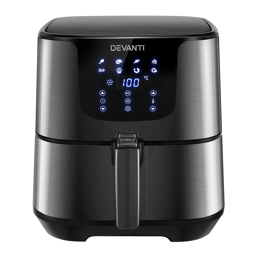 Devanti Air Fryer 7L LCD Fryers Oven Airfryer Kitchen Healthy Cooker Stainless Steel-0