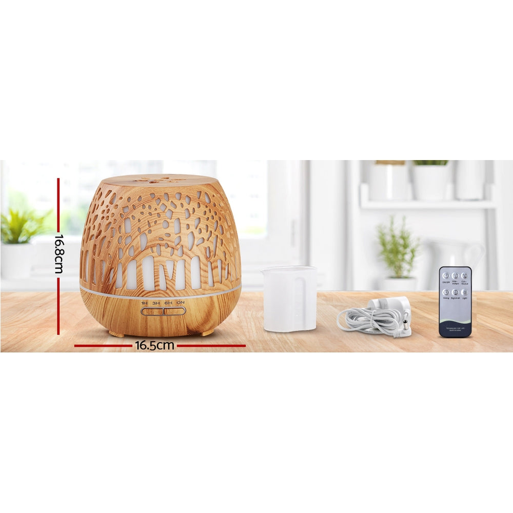 Devanti Aroma Diffuser Aromatherapy Humidifier Essential Oil Ultrasonic Cool Mist Wood Grain Remote Control 400ml-1