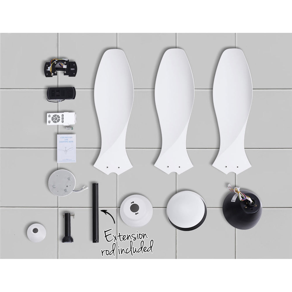 Devanti Ceiling Fan Light Remote Control Ceiling Fans White 48'' 3 Blades-5