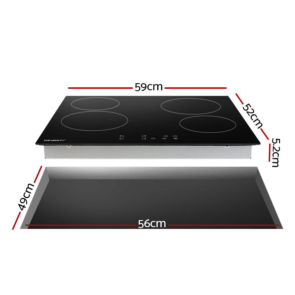 Devanti Ceramic Cooktop 60cm Electric Cooker 4 Burner Stove Hob Touch Control-1