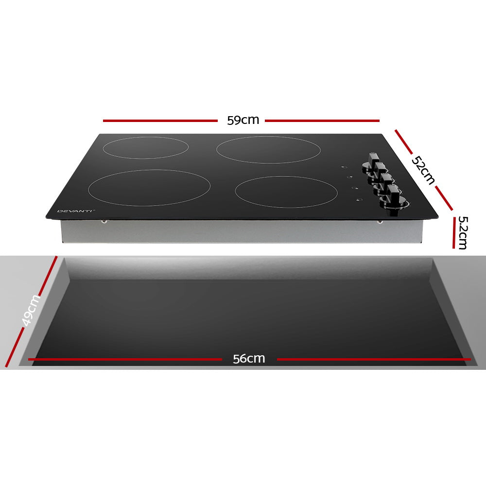 Devanti Ceramic Cooktop 60cm Electric Kitchen Burner Cooker 4 Zone Knobs Control-1