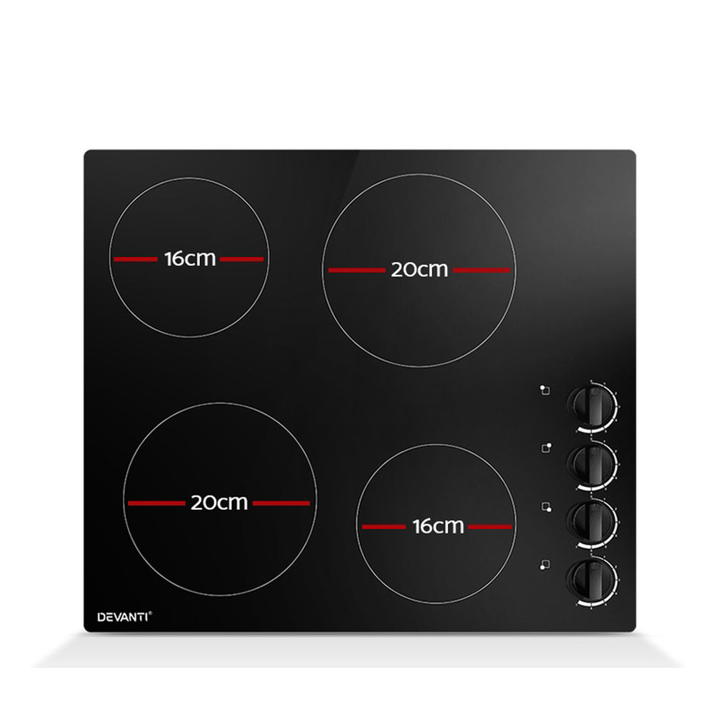 Devanti Ceramic Cooktop 60cm Electric Kitchen Burner Cooker 4 Zone Knobs Control-2