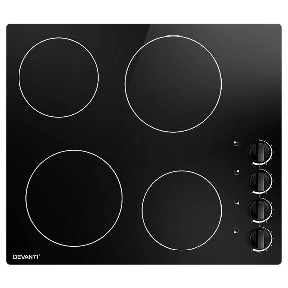 Devanti Ceramic Cooktop 60cm Electric Kitchen Burner Cooker 4 Zone Knobs Control-0