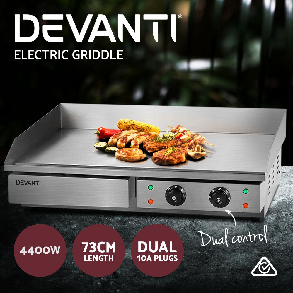 Devanti Commercial Electric Griddle BBQ Grill Hot Plate Stainless Steel 4400W-4