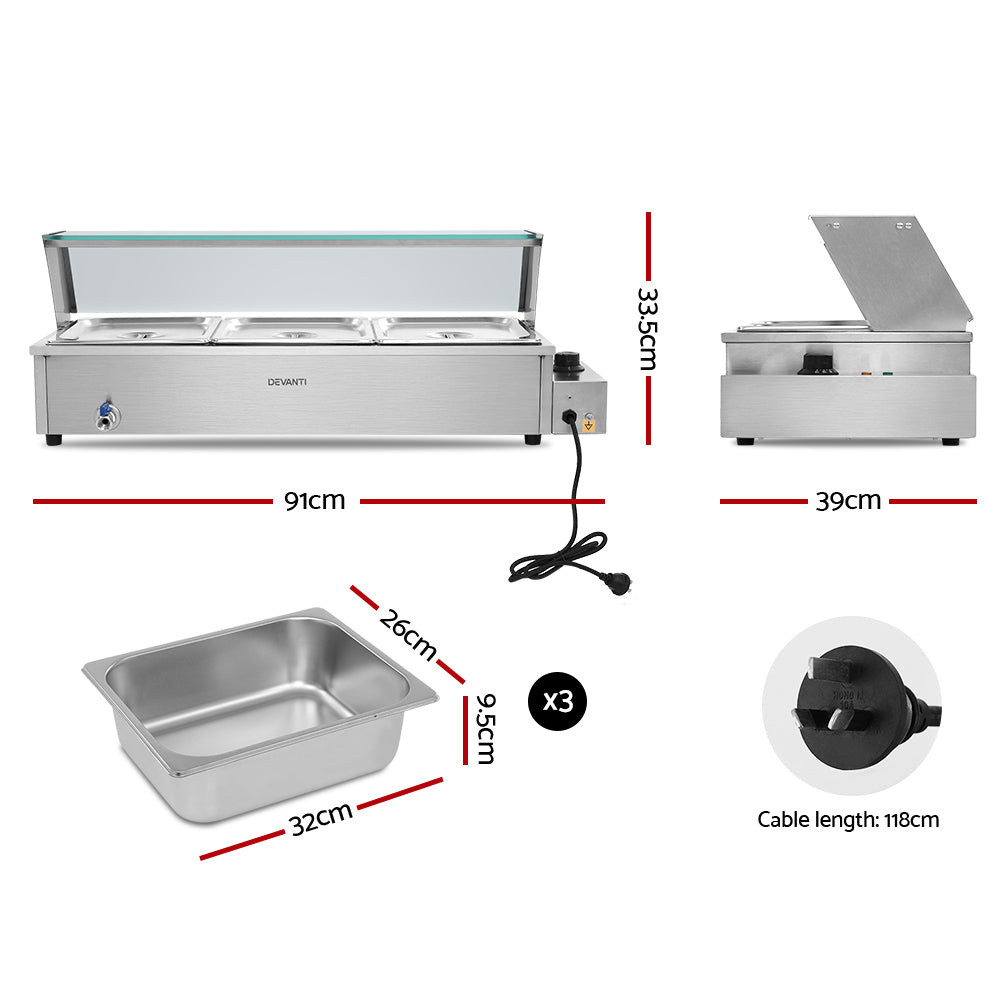 Devanti Commercial Food Warmer Bain Marie Electric Buffet Pan Stainless Steel-1