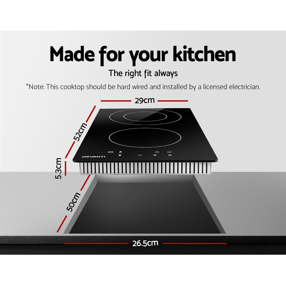 Devanti Electric Ceramic Cooktop 30cm Kitchen Cooker Cook Top Hob Touch Control 3-Zones-1