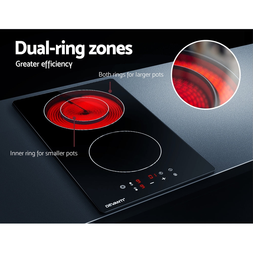 Devanti Electric Ceramic Cooktop 30cm Kitchen Cooker Cook Top Hob Touch Control 3-Zones-3