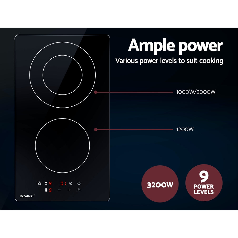 Devanti Electric Ceramic Cooktop 30cm Kitchen Cooker Cook Top Hob Touch Control 3-Zones-4