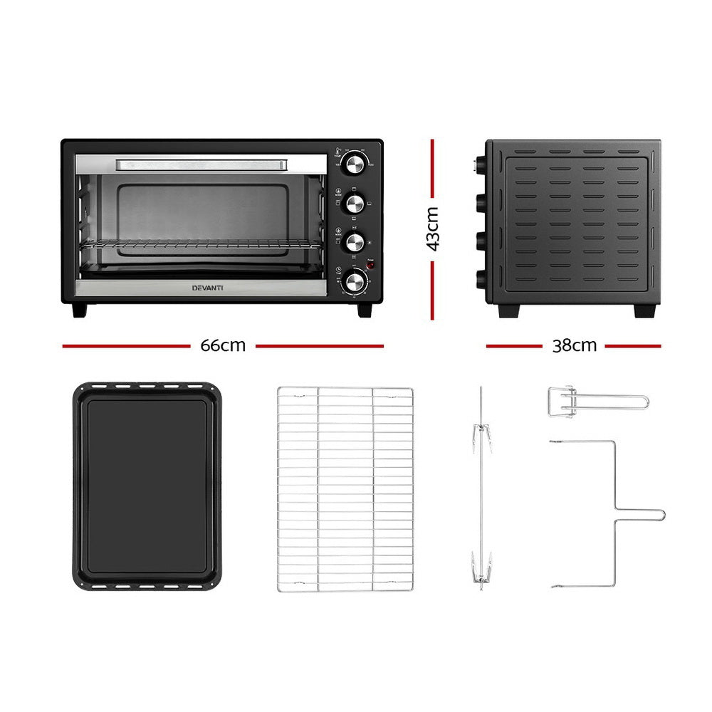 Devanti Electric Convection Oven Bake Benchtop Rotisserie Grill 60L-1