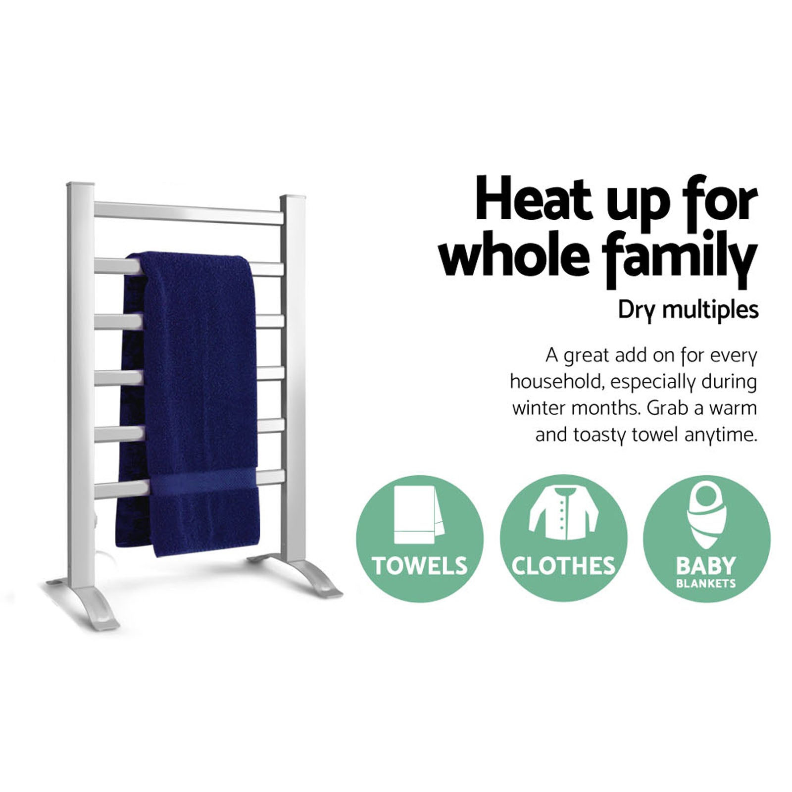 Devanti Electric Heated Towel Rail Rails Warmer Rack Aluminium 6 Bars-4