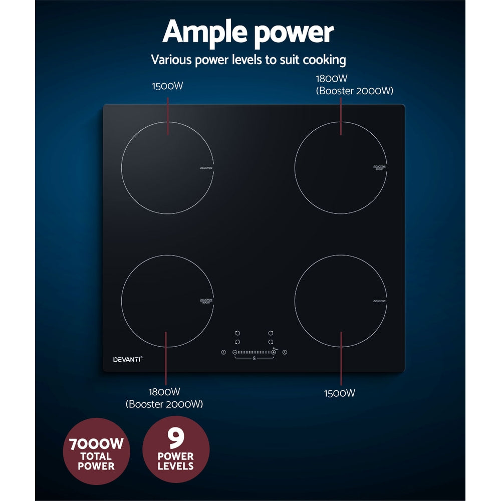 Devanti Electric Induction Cooktop 60cm Ceramic 4 Zones Stove Cook Top Hot Plate-4