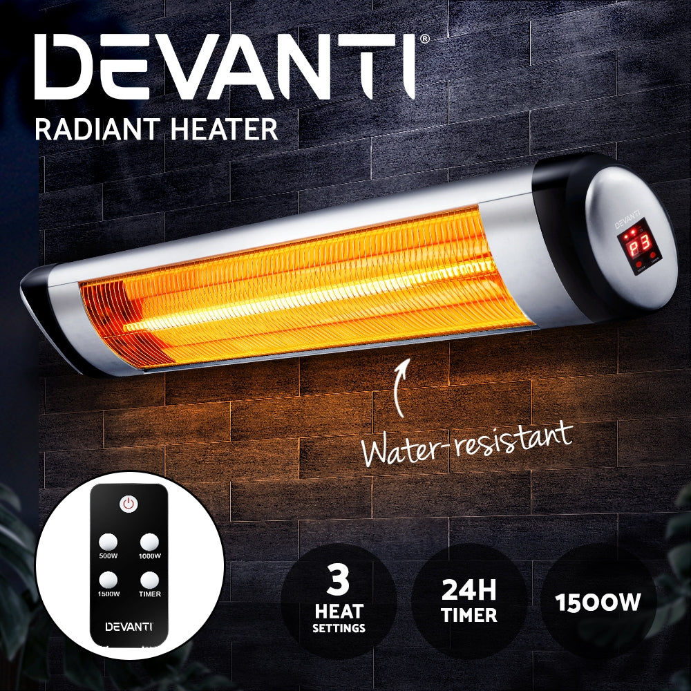 Devanti Electric Infrared Patio Heater Radiant Strip Indoor Outdoor Heaters Remote Control 1500W-3