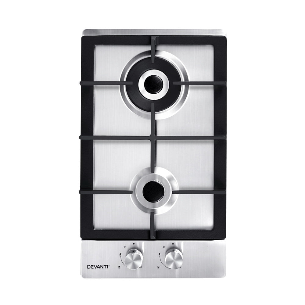 Devanti Gas Cooktop 30cm Gas Stove Cooker 2 Burner Cook Top Konbs NG LPG Steel-0