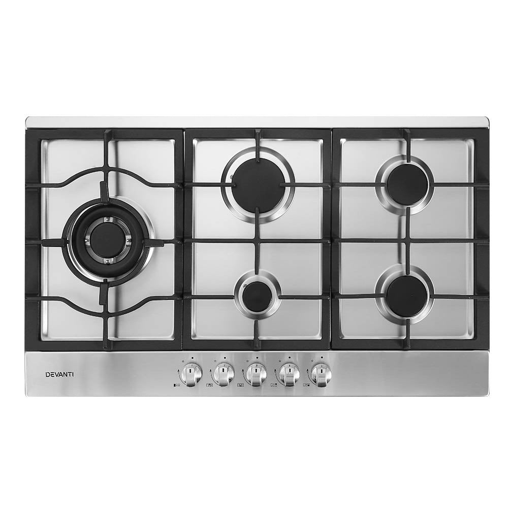 Devanti Gas Cooktop 90cm Kitchen Stove Cooker 5 Burner Stainless Steel NG/LPG Silver-0