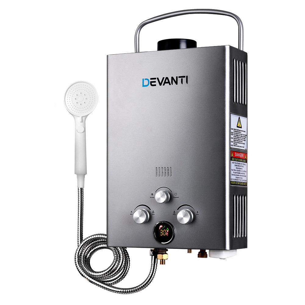 Devanti Outdoor Gas Hot Water Heater Portable Camping Shower 12V Pump Grey-0