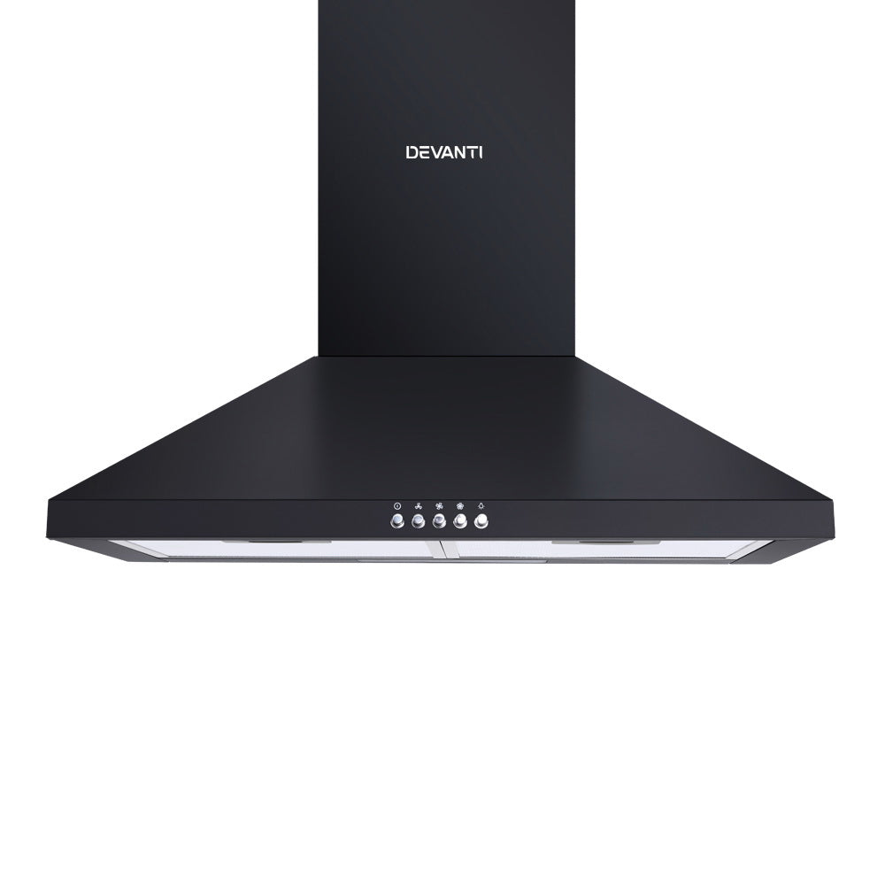 Devanti Pyramid Range Hood Rangehood 600mm 60cm Kitchen Canopy Black-2