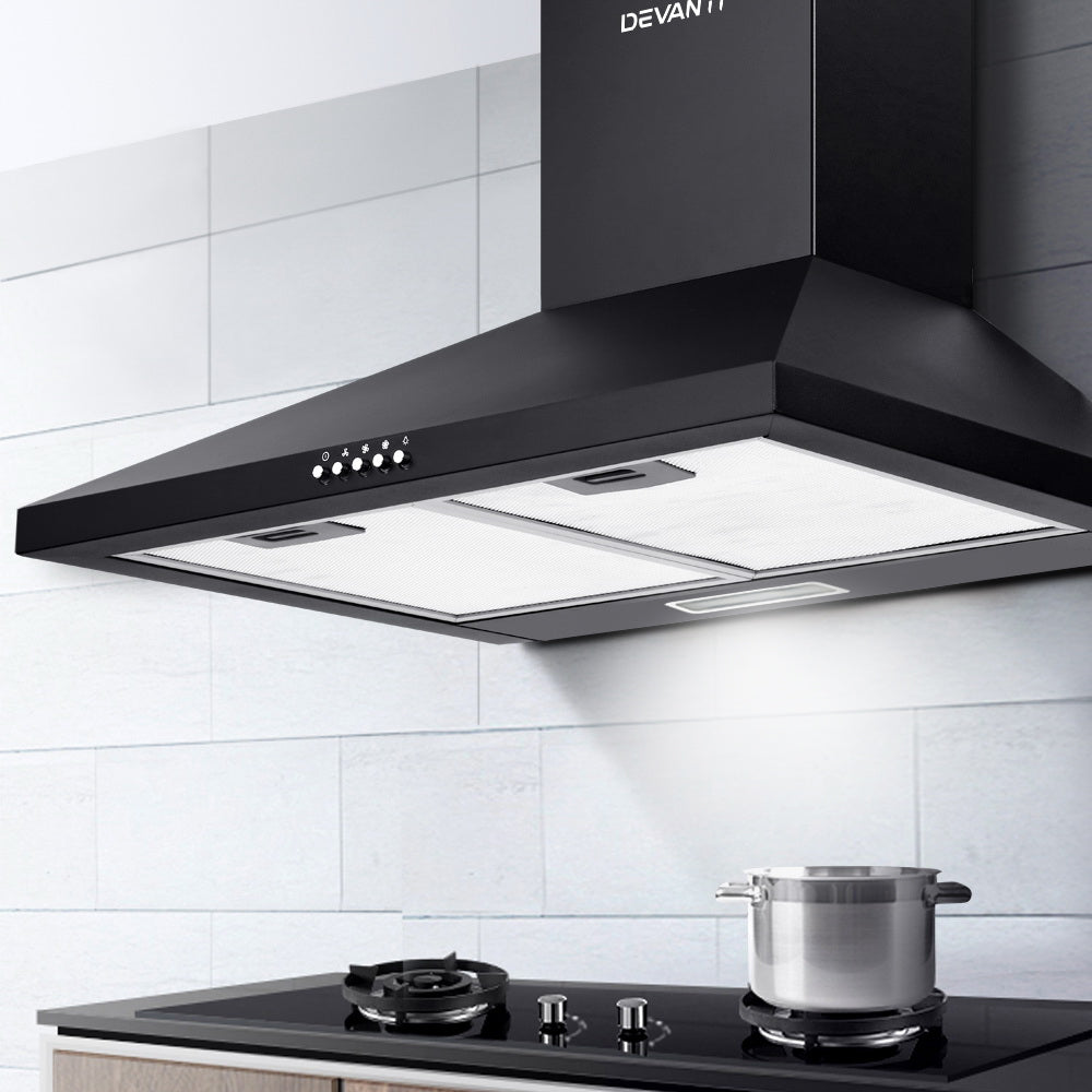 Devanti Pyramid Range Hood Rangehood 600mm 60cm Kitchen Canopy Black-6