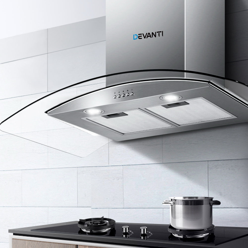 Devanti Range Hood 900mm Rangehood Kitchen Stainless Glass Canopy 90cm-6