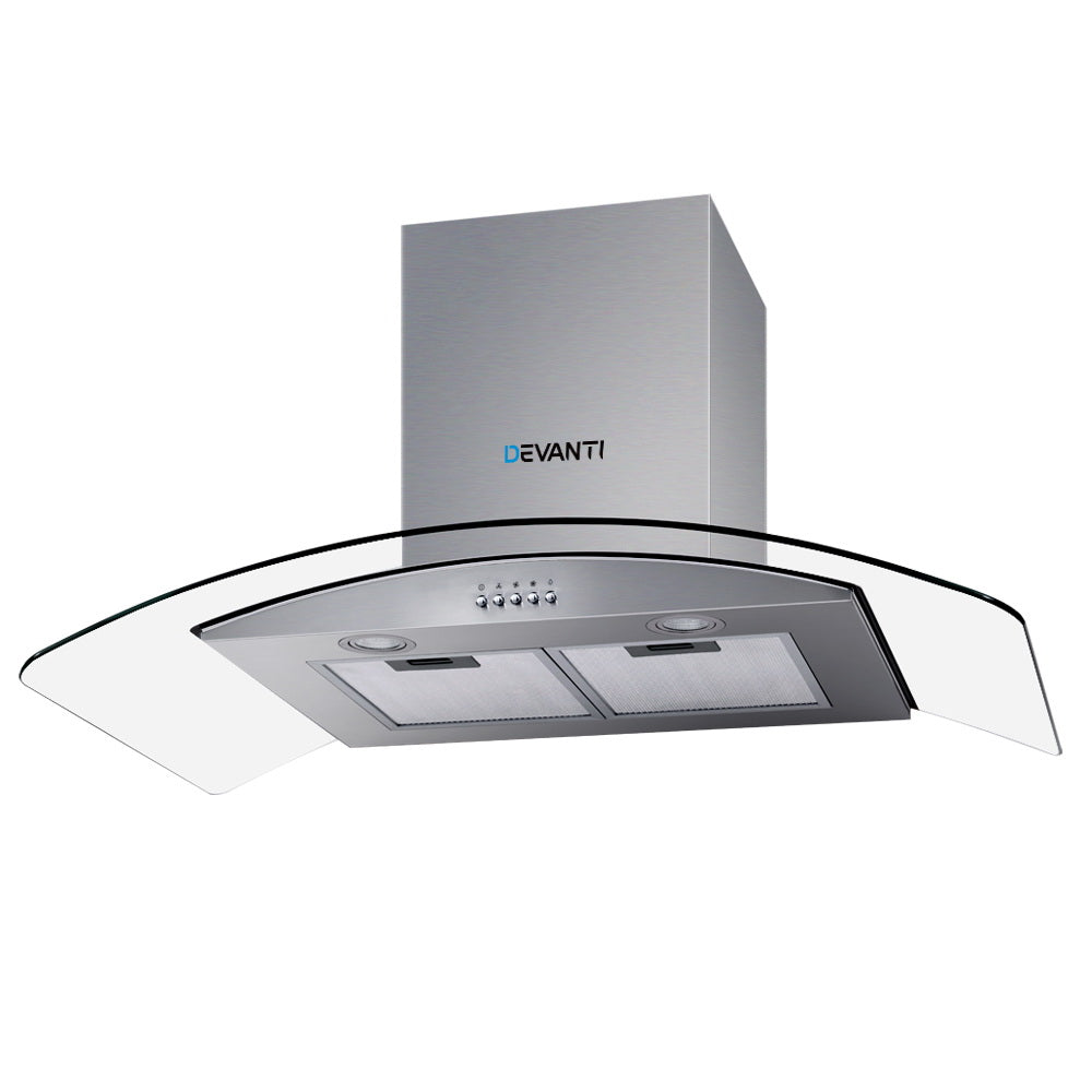 Devanti Range Hood 900mm Rangehood Kitchen Stainless Glass Canopy 90cm-0