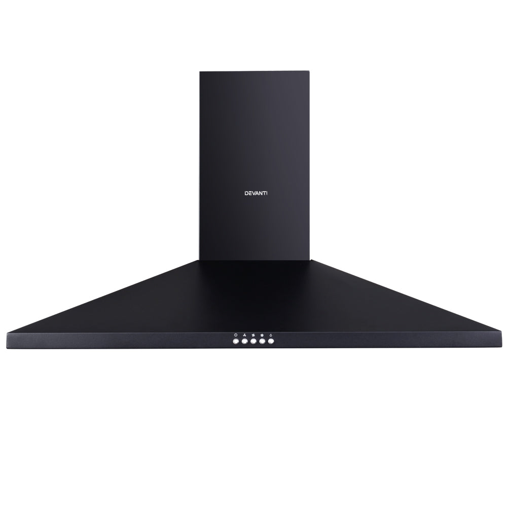 Devanti Range Hood Rangehood 90cm 900mm Kitchen Canopy LED Light Wall Mount Black-2