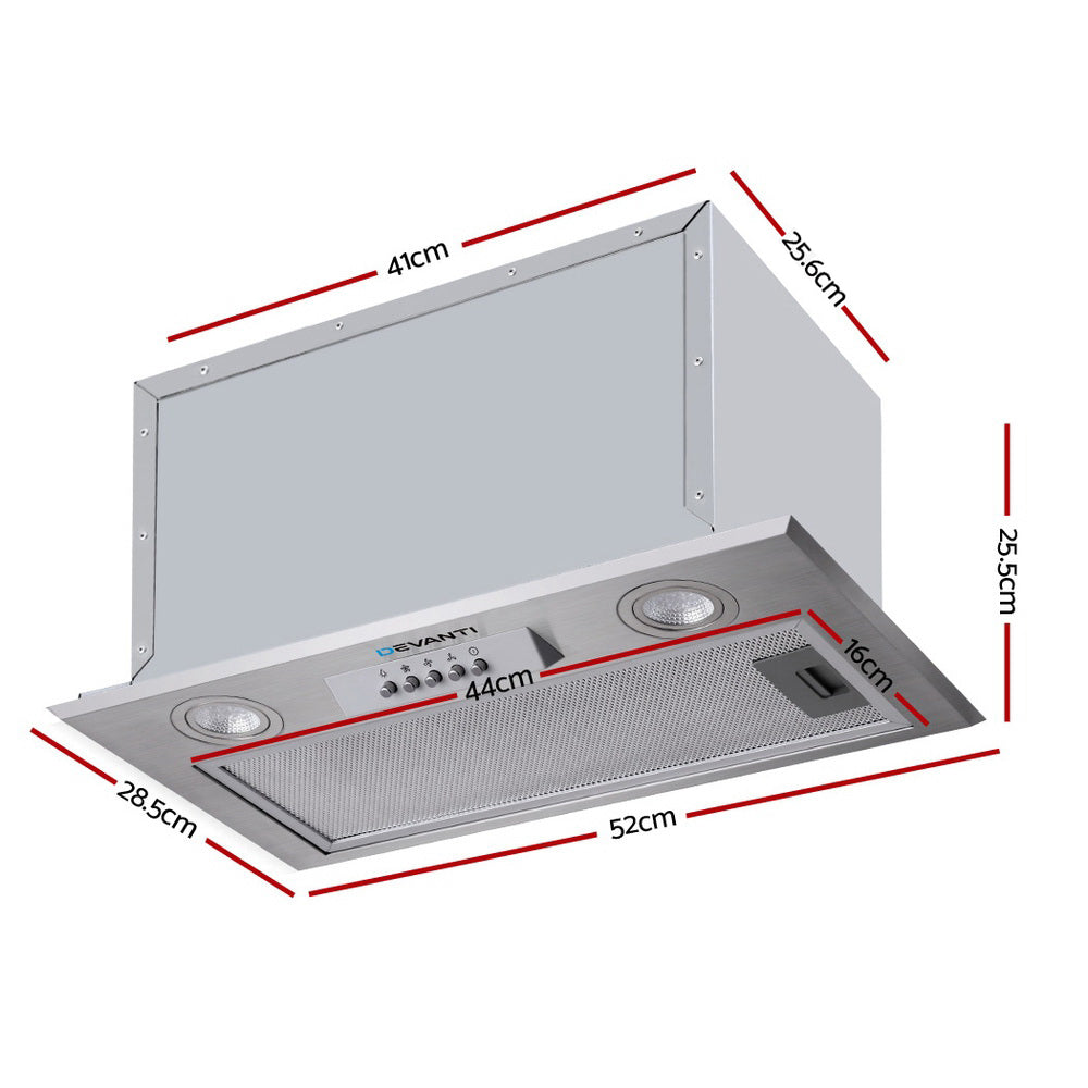 Devanti Range Hood Rangehood Undermount Built In Stainless Steel Canopy 52cm 520mm-1