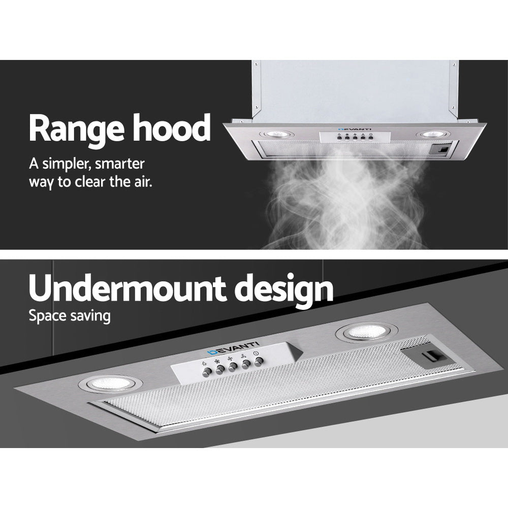 Devanti Range Hood Rangehood Undermount Built In Stainless Steel Canopy 52cm 520mm-2