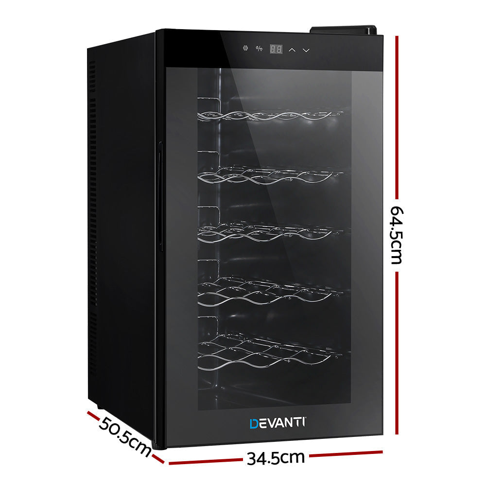 Devanti Wine Cooler 18 Bottles Glass Door Beverage Cooler Thermoelectric Fridge Black-1