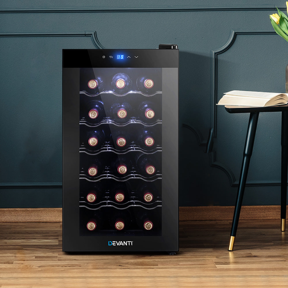 Devanti Wine Cooler 18 Bottles Glass Door Beverage Cooler Thermoelectric Fridge Black-7