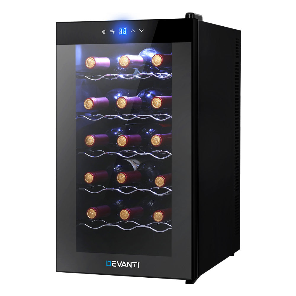 Devanti Wine Cooler 18 Bottles Glass Door Beverage Cooler Thermoelectric Fridge Black-0